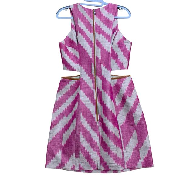 MORGAN CARPER Nomad Pink/Cream Raw Silk Cut Out Dress Lamb Leather Trim - Picture 6 of 16